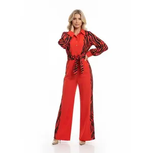 Wild Vibe Zebra Print Jumpsuit  Collared Wide Leg with Tie Belt