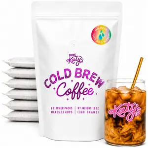 Katy’s Cold Brew Coffee Bags (Makes 32 Cups) Just Add Water & Steep - Smooth, Low-Acid, No Bitter Aftertaste – Medium-Dark Brazil Roast – 6 Large Pitcher Packs – Woman Owned