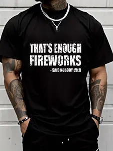 100% cotton 4th of July Shirts For Men Fourth Of July Funny Fireworks Printed T-shirt, Short-sleeved Crew Neck Casual Top, Suitable For All Seasons, Men's Wear