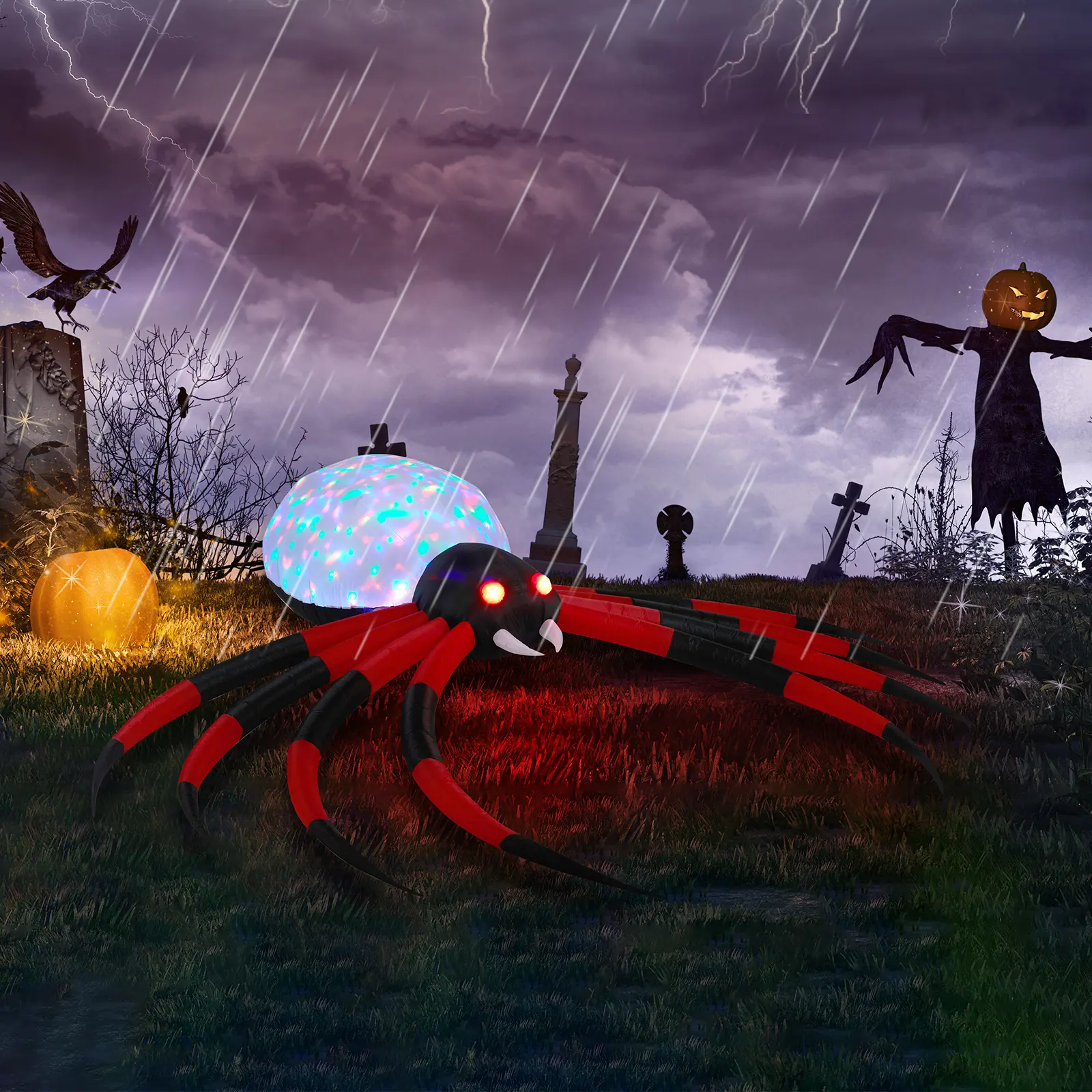 11.8 FT Halloween Inflatables Crawling Spider Outdoor Decorations with Rotating LED Lights, Scary Halloween Giant Blow up Decorations for Holiday Party Front Yard Lawn Garden Decor(High end and high-quality) Colorful Plastic Set Spooky