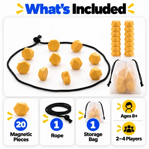 Magnetic Chess Game for Kids & Adults, 20-Piece Magnetic Strategy Game for 2-4 Players, Fun Family Party Game with Rope and Carry Bag, Ages 8+