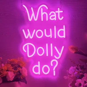 What Would Dolly Do?Neon Sign,Dimmable Music Neon Sign,Usb Powered Pink Neon Light Sign for Girls Bedroom Game Room Man Cave Office Bar Decor Gifts