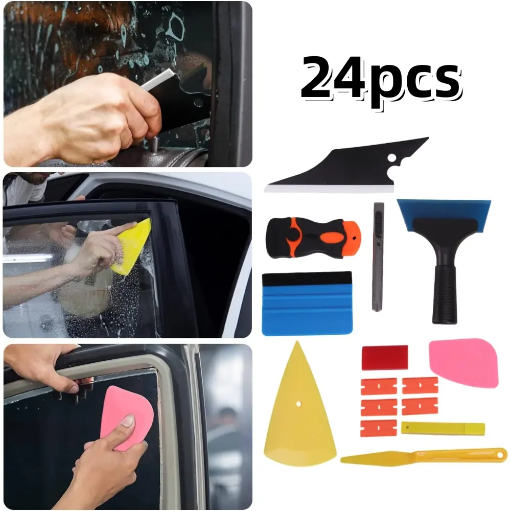 24-in-1 Complete Car Window Tint Installation Tool Kit, Beginner-Friendly Ergonomically Designed Vinyl Wrap Tools - Effortless Use for Car/Home, Includes Tint Squeegee, Felt Squeegee, Cutting Knife for Glass Protective Film