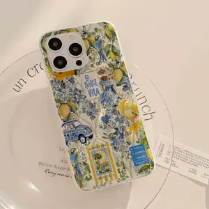 Fashionable summer limited edition retro yellow and blue lemon car collage pattern, waterproof, fingerprint-proof, scratch-resistant, suitable for iPhone 17/16/15/14/13/12/11/X/XS/XSMAX, a holiday gift for friends, family, and yourself