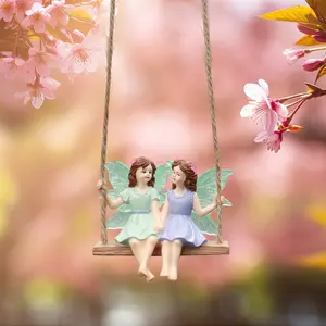 Garden Decor Hanging Ornament, Creative Magical Fairy Swing Design, Hand-Painted Resin Craft, Home Gift Idea, Fluorescent Wings Feature, Decoration