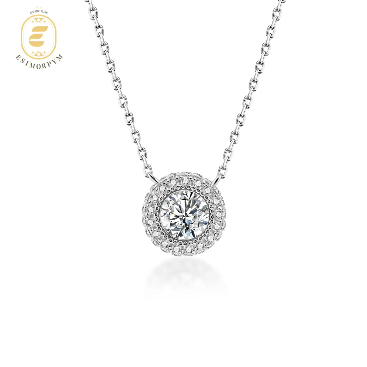 Moissanite 0.8ct Luminous Halo Solitaire Pendant Necklace Silver-Plated Copper Chain Elegant Jewelry for Wedding Engagement Anniversary Daily Wear Gift