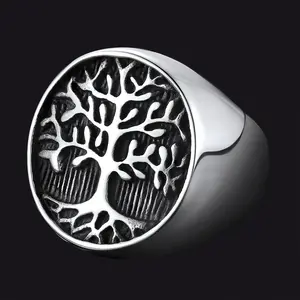 FaithHeart Vintage Tree of Life Signet Ring Stainless steel for Men/Women