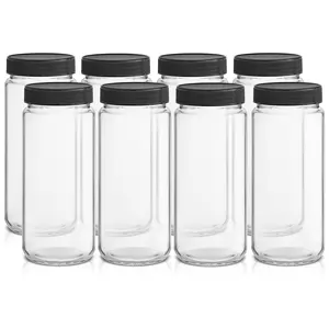 JoyJolt Reusable Glass Juice Bottles with Lidset of 8