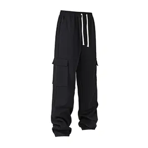 Men's Black Cargo Sweatpants - Aesthetic, Alt-Fashion, Comfy, Mid-Rise, Non-Snap Menswear Bottoms with Elastic Drawstring Waist, Side Cargo Pockets, Ribbed Cuffs, Soft Fabric, Ideal for Streetwear & Casual Outings, Aesthetic Men's Pants, Alt-Fashion Men's