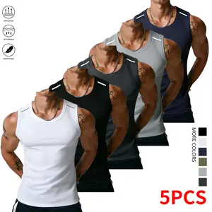 5-piece set for men: quick-dry sleeveless tank tops, fitness tank tops, gym muscle T-shirts, summer casual slim-fit T-shirts, comfortable underwear for sports and everyday wear,summervibes