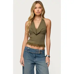 Edikted Women's Layered Lacey Cowl Neck Halter Top