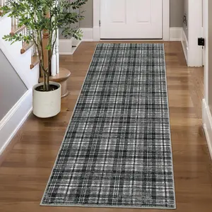 Washabler Rug, Hallway Runner Rug Modern Plaid Non Slip Soft Rugs Checkered Kitchen Rugs Vintage Low Pile Non-Shedding Foldable Runners for Entryway Laundry Bedside