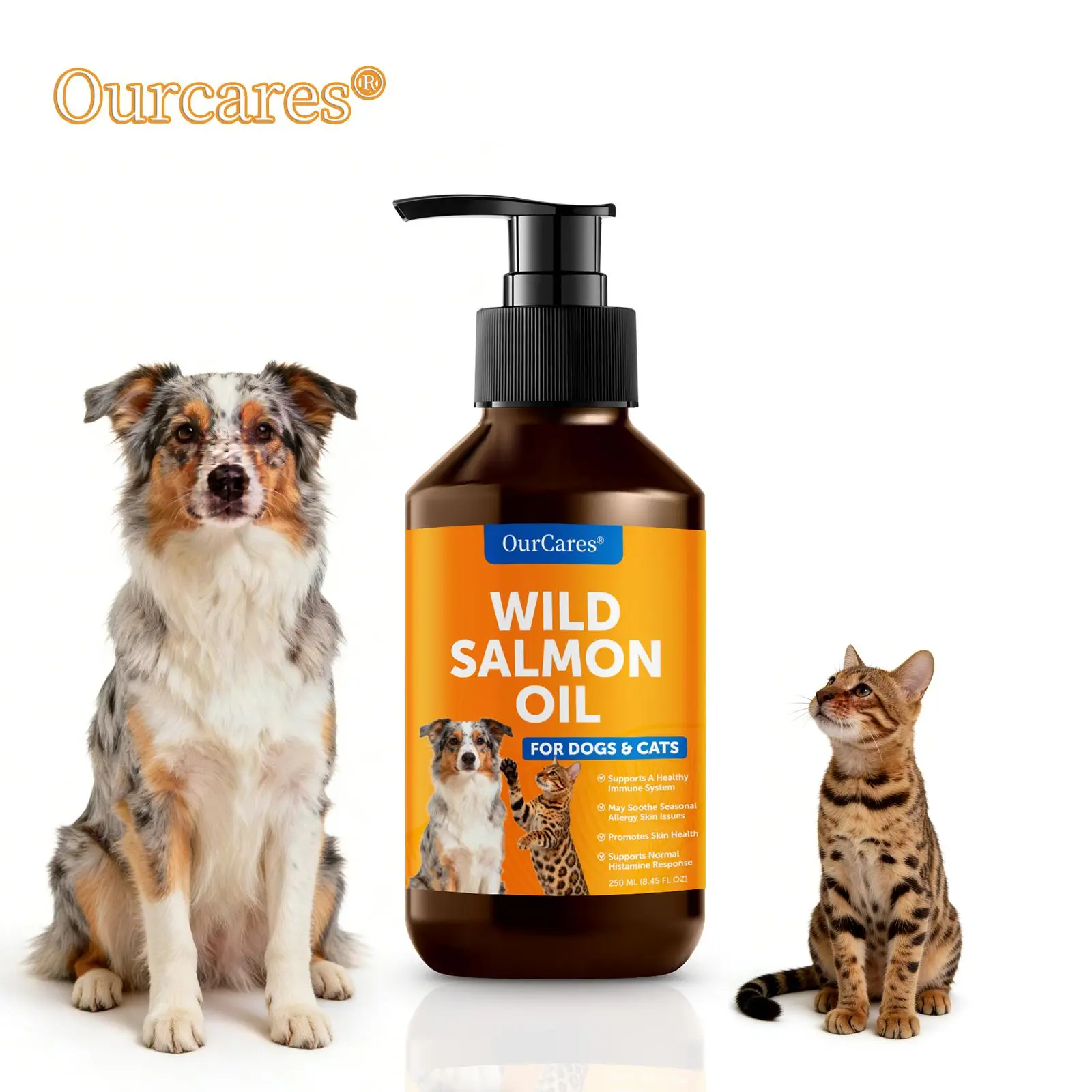 OurCares Wild Salmon Oil for Dogs&cats – 250ml | Omega 3 Fish Oil Supplement for Dogs&cays Rich in EPA & DHA, Supports Skin, Coat, Joint & Brain Health,Dogs & Cats