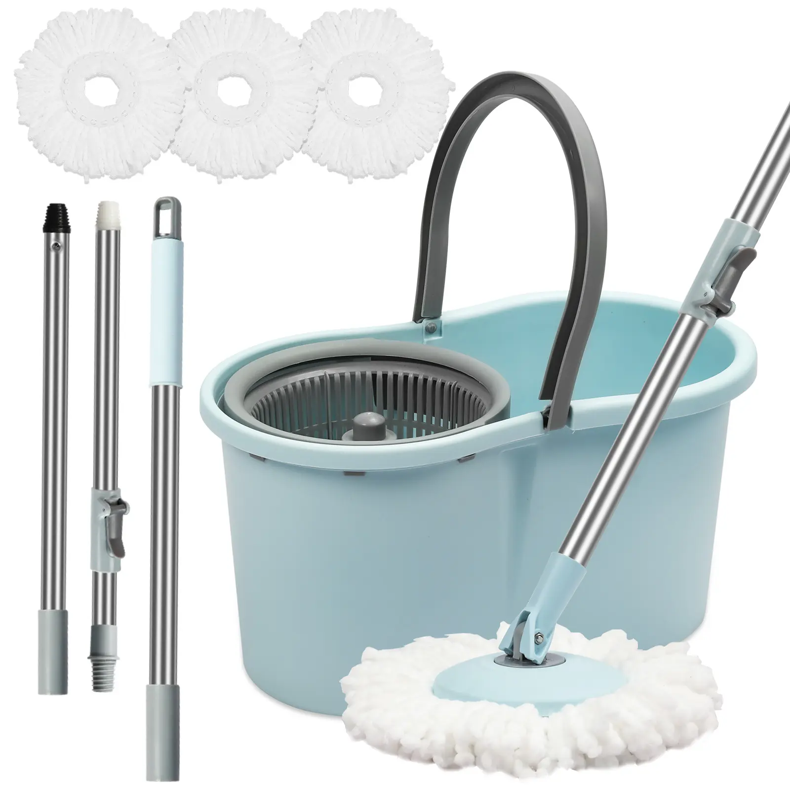 Mop Buckets for Floor Cleaning 360° Spin Wringer Separate Dirty Water with Replaceable Microfiber Mop Head Wet and Dry Suitable for Office and Home Use,Blue