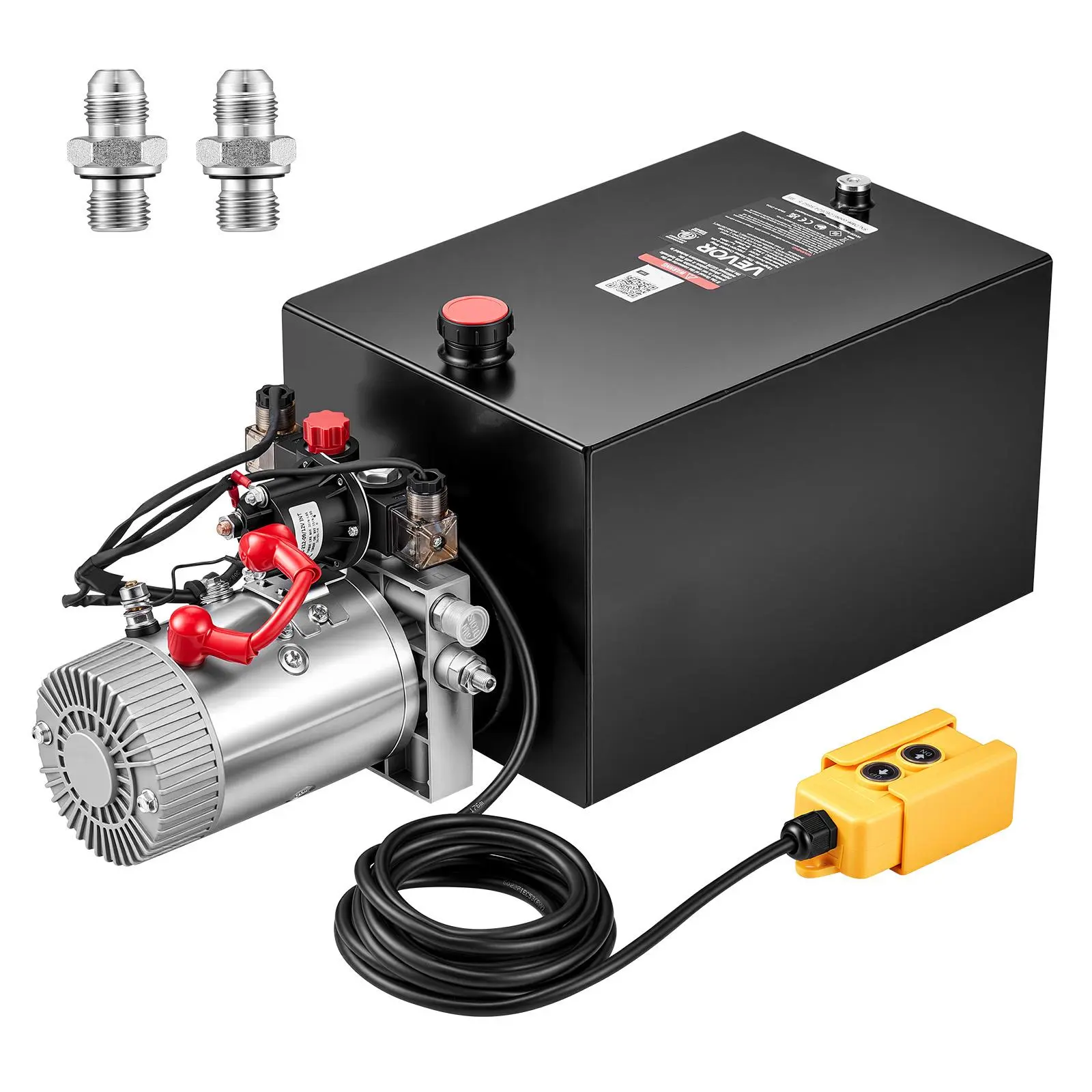 VEVOR 20 Qt High Pressure Hydraulic Pump - Double Acting Dump Trailer Pump, 3200 Max Relief PSI, 0.91 GPM Flow Rate, DC12V 1.6KW Hydraulic Power Unit with Metal Parts for Dump Trailer, Car Lifting (Horizontal Installation, Tool Upgrade)