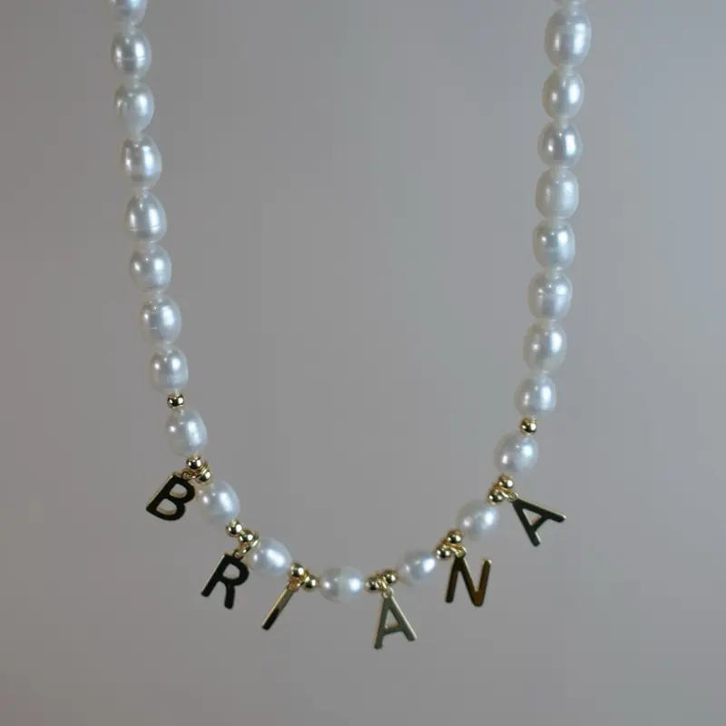 Personalized pearl name necklace custom letter necklace summer trendy