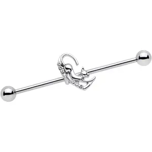 14G Clear Gem Half Heart Kitten Industrial Barbell 38mm