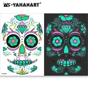 Halloween Glow Tattoos - UV Reactive Sugar Skull Face Decals, Day of the Dead Body Stickers with Neon Effects for Party & Festival Makeup