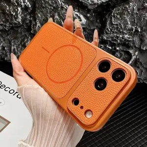 [Free!!Ship!] Matte PU Texture Leather Phone Case for iPhone 17 Pro Max 16 15 14 Mag Safe Military Grade Drop Shockproof Protective Phone Cover