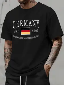 Men's Germany Flag Print Round Neck Tee, Regular Fit Casual Short Sleeve T-shirt for Summer, Men's Top for Daily Wear