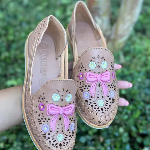 Coquette Bow Mexican Flats Huaraches Tan