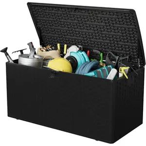 100 Gal Lightweight Lockable Plastic Outdoor Storage Box with Lid, Waterproof & UV-Resistant Deck Bin for Patio Cushions, Garden Tools