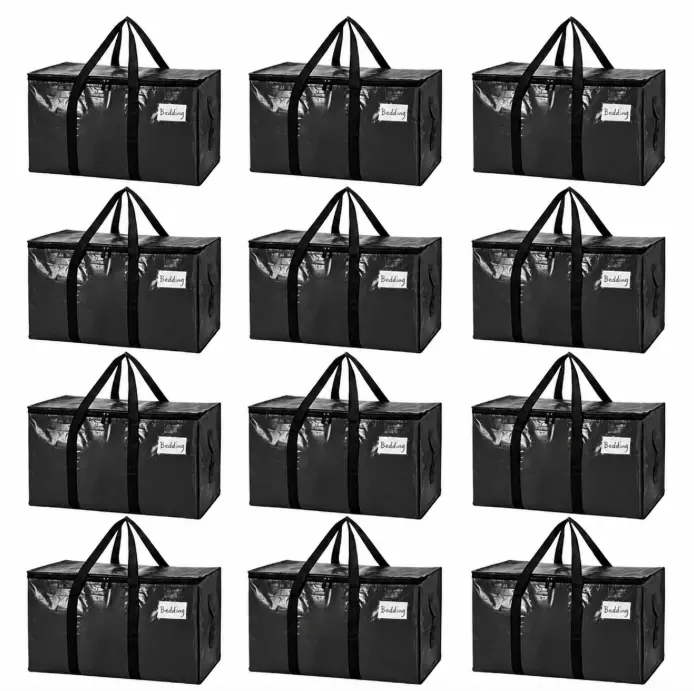 12 pcs Extra Large Bedding Storage Bag with Handles, Heavy Duty Blanket Storage Organizer, Waterproof Clothes Quilt Comforter Storage Tote, Closet Organizer Bag for Bedroom, Under Bed Storage, Dorm Room Moving & Home Organization