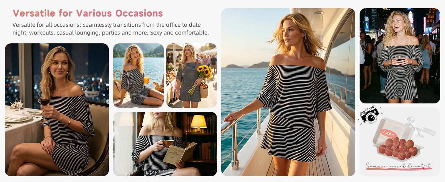 FISOEW  Sports 2026 Summer Spring Women's dresses,  Draped  Off-The-Shoulder Mini Dress,suitable for beach vacations and leisure holidays, party dresses. Fit Casual Black Style Womenswear