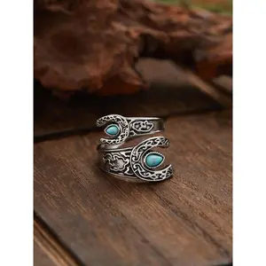 Boho Turquoise Cuff Ring for Women | Vintage Adjustable Open Ring Fashion Jewelry