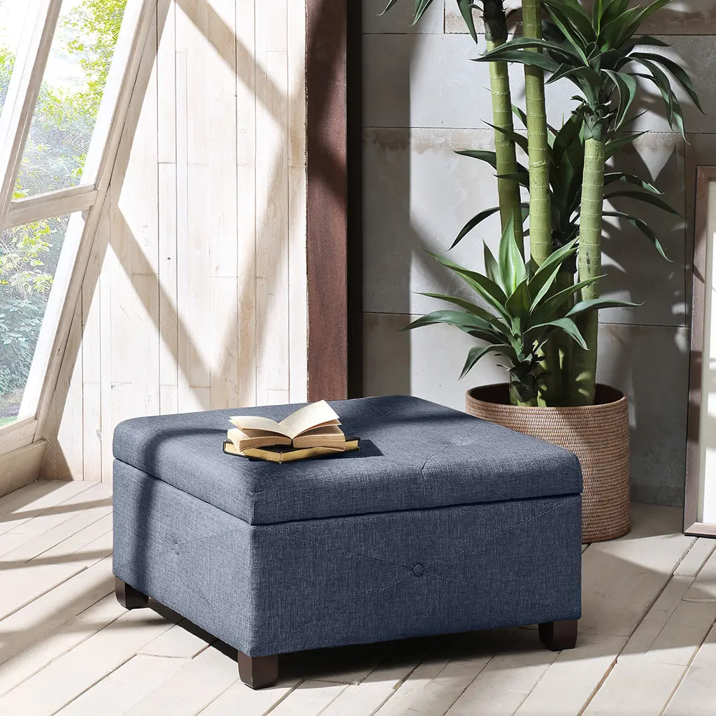 Upholstered Storage Ottoman with Soft-Close Lid, Hidden Compartment for Blankets and Toys, Multi-Use Footrest and Seat for Living Room or Bedroom, Sturdy Fabric Cube, Easy Setup, Single Unit