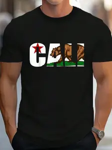 100% Cotton California Flag Cali Designs Home Love Family T-Shirt Women's Men's Graphic Tee Crew Neck summer vacation Tops