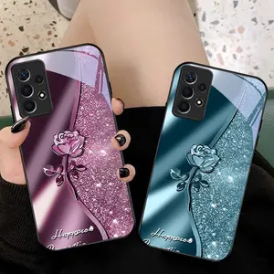 Dark crystal rose Protective Phone case Cover suitable for Samsung Galaxy A73 5G/A51 5G/A52 5G/A53 5G/A54 5G/A36/A56/A32 5G/A33 5G/A42 5G/A31/A50/A51/A70/A71/A35 5G/A55 5G/A32/A34 5G Max Black tempered glass case with lanyard