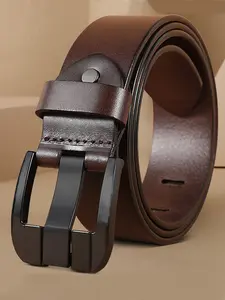 Men's Business Fashion PU Leather Belt, Casual Trendy Versatile Buckle Waistband for Jeans Trousers, Vintage Stitching Design Belt for Daily Clothing Decor, Trendy All-match & Exquisite Belt for Gift
