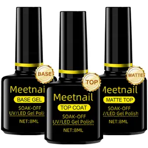 MeetNail Matte Gel Top Coat No Wipe Top Coat Gel Nail Polish & Base Coat Set, 3Pcs 8ml Nail Polish Long Lasting Basic Combination, Soak Off LED Nail Lamp Art DIY Design Gifts,Nail Care,Manicure,Cosmetic,Cutics