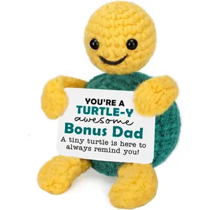 Funny Turtle Bonus Dad Stepdad Gifts from Daughter Son, Fathers Day Birthday Gifts for Bonus Step New Dad, I Love You Daddy Present, Cute Small Handmade Emotional Positive Support Crochet Desk Decor