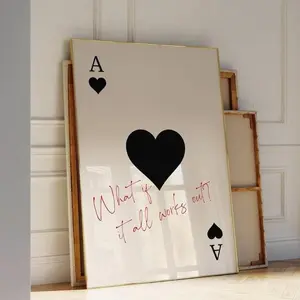 [Sale off up to 65%][Free Ship][No Frame] Trendy Ace of Hearts Print What If It All Works Out Poster Retro Wall Art Aesthetic Print Playing Card Poster Preppy y2k Room Decor