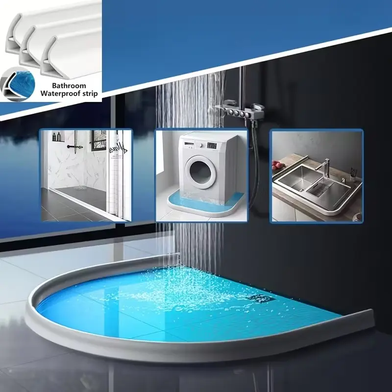 Foldable Shower Threshold Silicone Water Barrier Strip, Self-Adhesive Shower Edge, Waterproof Bathroom & Kitchen Counter Top