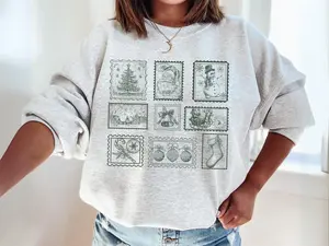 Retro Christmas Postage Stamp Sweatshirt, Vintage Santa Crewneck, Family Matching Holiday Sweater, Cute Christmas Gift for Her