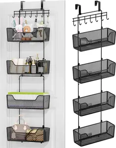 Over The Door Organizer - Hanging Door Organizer with 4 Metal Large Capacity Baskets and Adjustable Coat Hook for Bathroom Bedroom Kitchen Pantry Closet Cabinet
