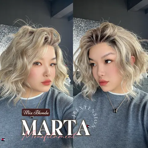 JBEXTENSION MARTA MONO Monofilament Handmade Wig 6X5 Full Monofilament Hand Tied Top Wig 10 Inches Mono Lace Handmade Futura Fiber Wig With Anti-slip Silicone Strips Glueless Wig MARTA MONO【BENDY EAR TABS】