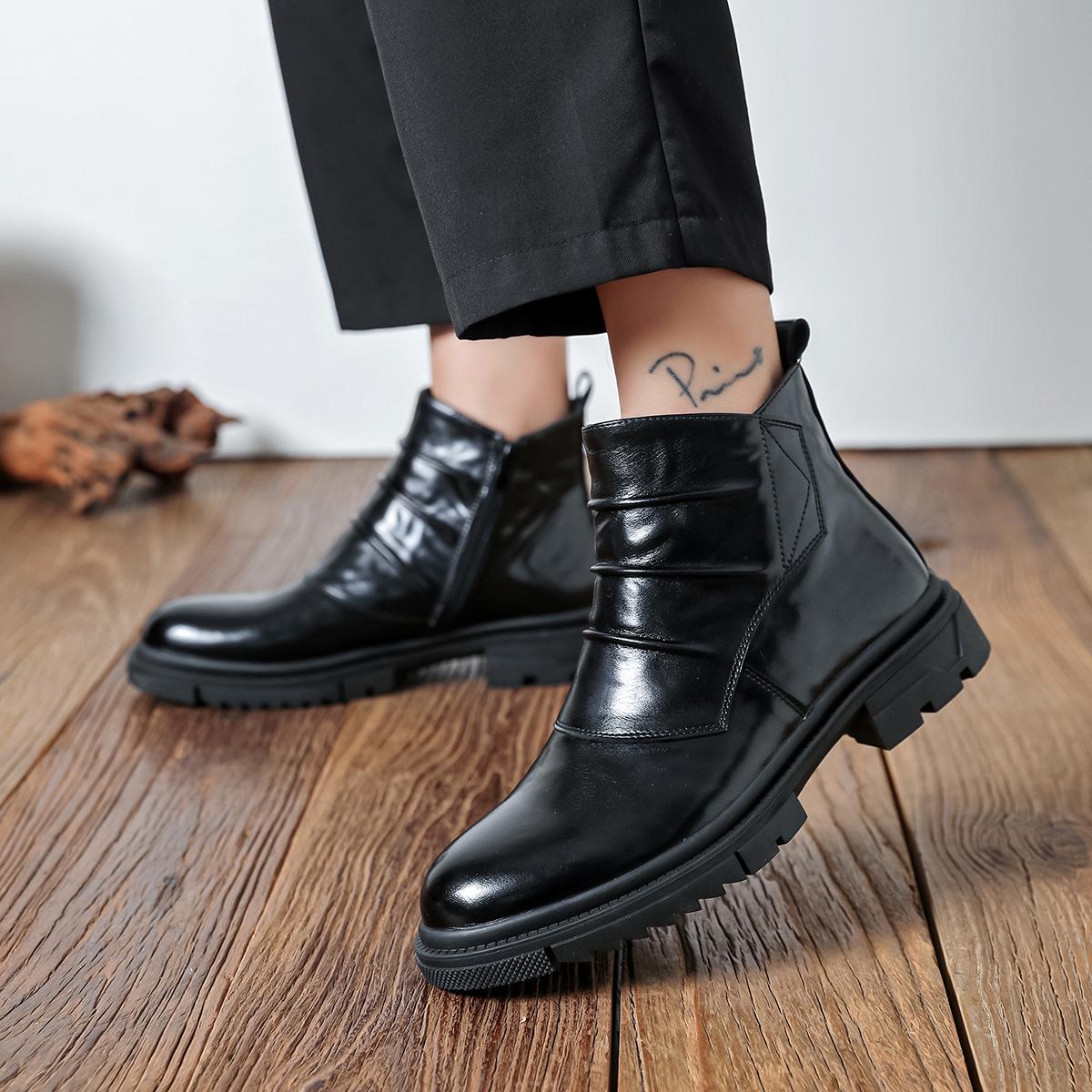 Men’s new high-top shaft boots—fashionable, versatile boots; trendy casual men’s shoes; all-season fashion boots with thick soles.