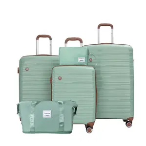 5-Piece Luggage Set,PP Hardshell Luggage Set with TSA Lock and Durable Spinner Wheels (20"24"28 +a travel bag and a toiletry bag,Green)