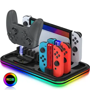 Controller Charging Dock for Switch & OLED Model,Switch Pro Controller Charger Station with RGB Light & 8 Game Slots