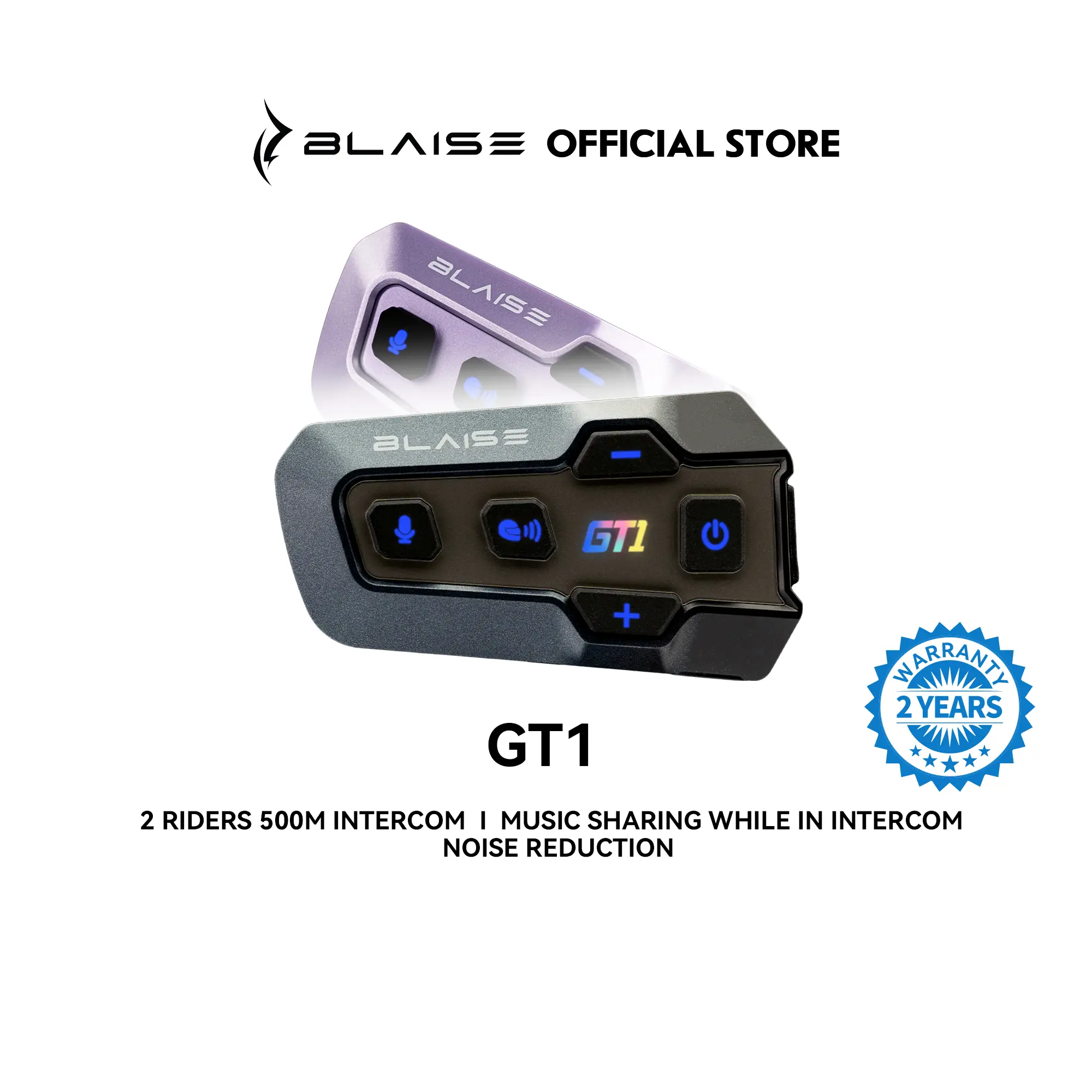 Blaise GT1 Motorcycle Helmet Bluetooth Headset for 2 Riders, Fits Full/Half Helmets, Off-Road Vehicles ORV, Snowmobile,Side x Side, ATV Communication for Every Terrain, Music Sharing, 1000mAh Battery, toolupgrade