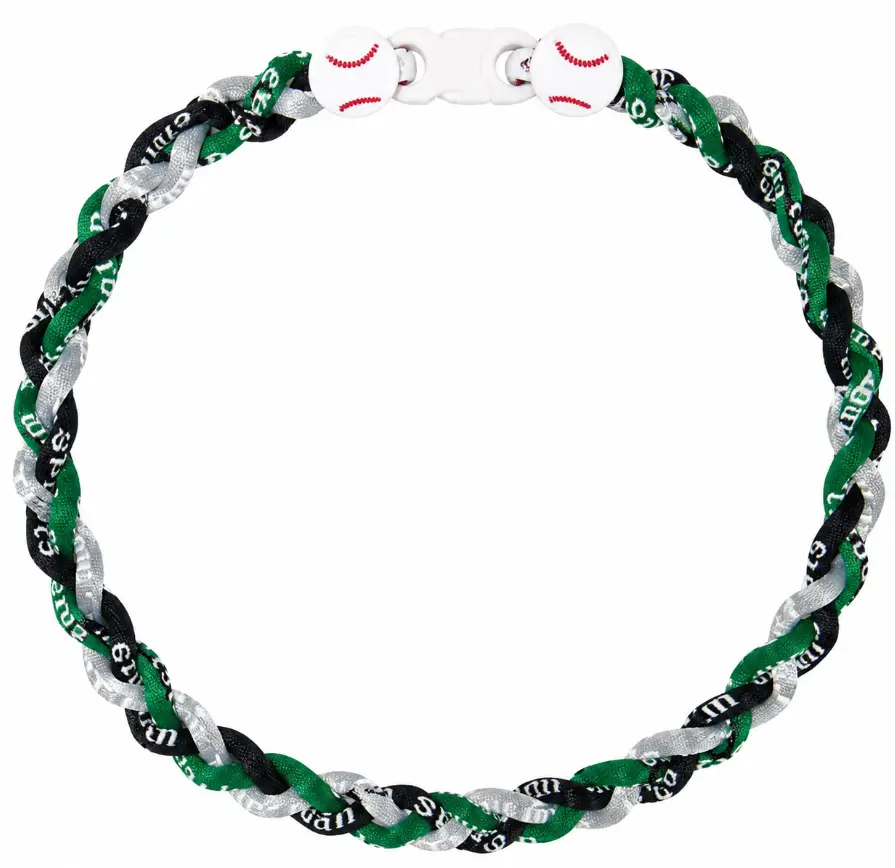 Baseball 3 Rope Braid Tornado Energy Necklace Green Grey Black White Clasp
