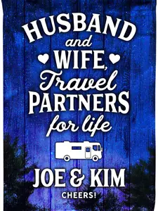 Husband & Wife Travel Partners for Life Personalized Camping Flag