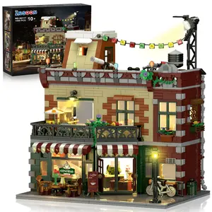 Coffee House Building Set with LED Light, 1589 PCS City Cafe Shop Building Block Toy with Stage Street Lights, Architecture Construction Model for Adults Teens Kids Ages 10 11 12+ Boys Girls Wooden Diy Kit