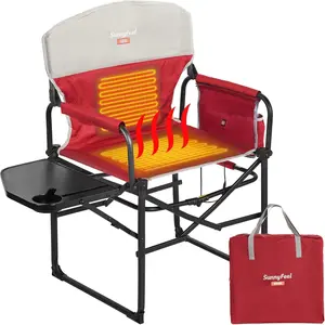Sunnyfeel Heated Oversized Foldable Director Camping Chair with Side Table