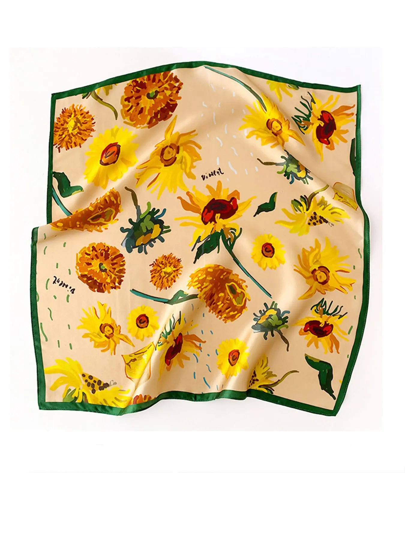 Women's Real Silk Scarf, Mulberry Silk Small Square Design, Elegant & Vintage Sunflower Neck Accessory, All-Season Fashion