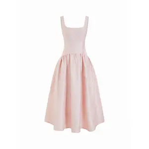 Cider Jacquard Square Neck Lace Up Ruffled Flared Maxi Dress